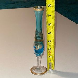 small glass vase (blue and gold)
